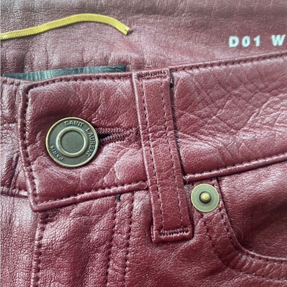 YSL Maroon Leather Skinny Pants